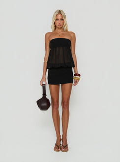 Howland Strapless Sheer Blouson Mini Dress Black