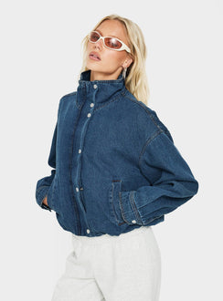 Soja Denim Funnel Neck Jacket Mid Blue Wash