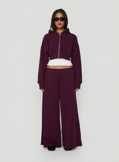 Lanna Fleece Zip Through Cropped Hoodie Plum