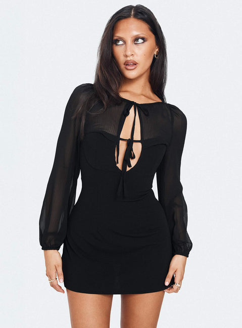 Tribute Long Sleeve Cut Out Mini Dress Black