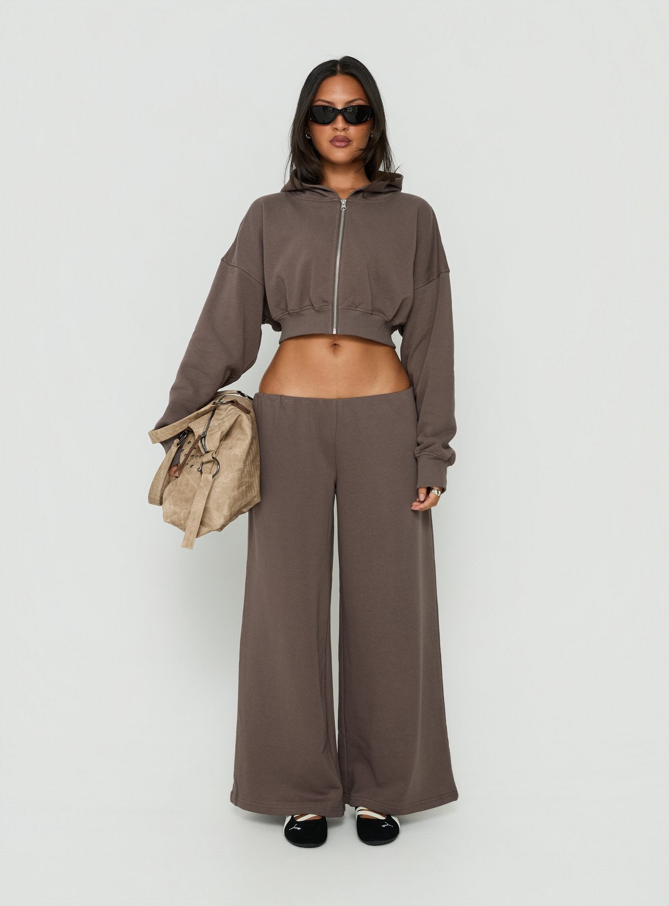 Lanna Fleece Zip Through Cropped Hoodie Grey