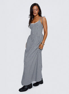 Dalanie Tie Strap Maxi Dress Navy Gingham