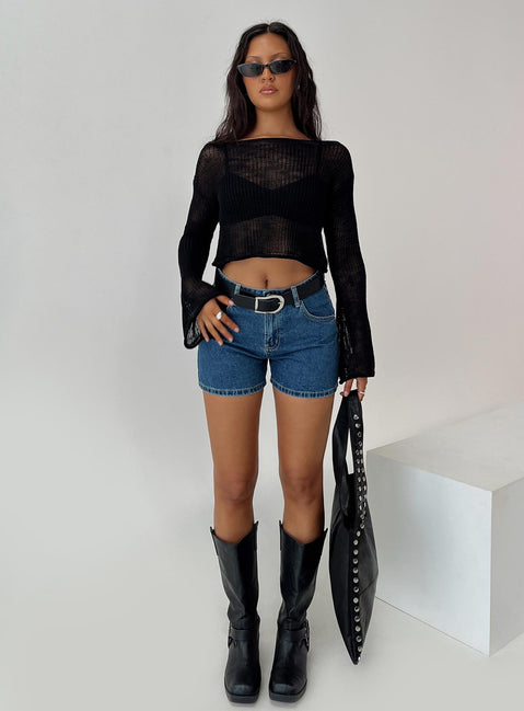 Featuring the Cafe Pari Sweater Black womens jumpers in short length front view of model wearing Princess Polly
