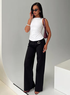side view of model wearing Princess Polly Lucetta Wide Leg Pant Black Low Rise Pants 
