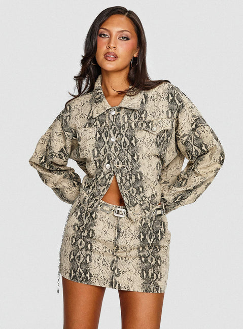   front view of model wearing Princess Polly Venom Mini Skirt Snake Mini Skirts 