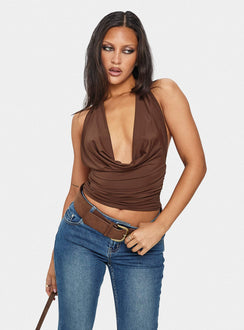 Remarkable Plunged Cowl Neck Top Brown