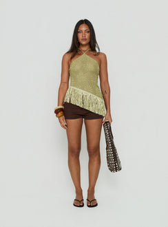 Masina Arrowneck Fringe Detail Top Green
