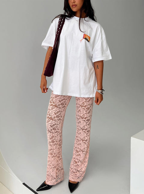 front view of model wearing Princess Polly Matchbox Collection Graphic Top White / Multi Half Sleeves Crew Neck 