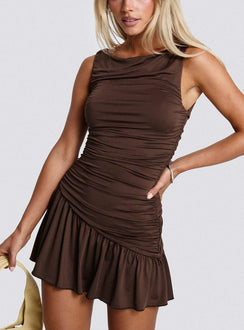 Mind Reader Ruched Mini Dress Brown