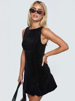 Fabia Box Pleat Mini Dress Black