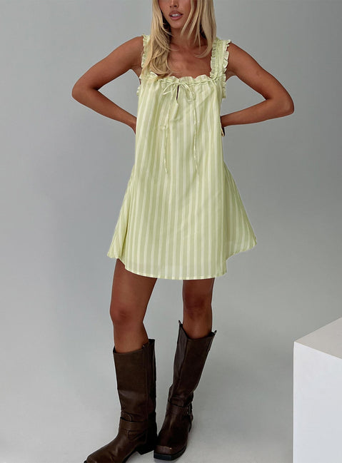 Swing Mini Dress Green Stripe