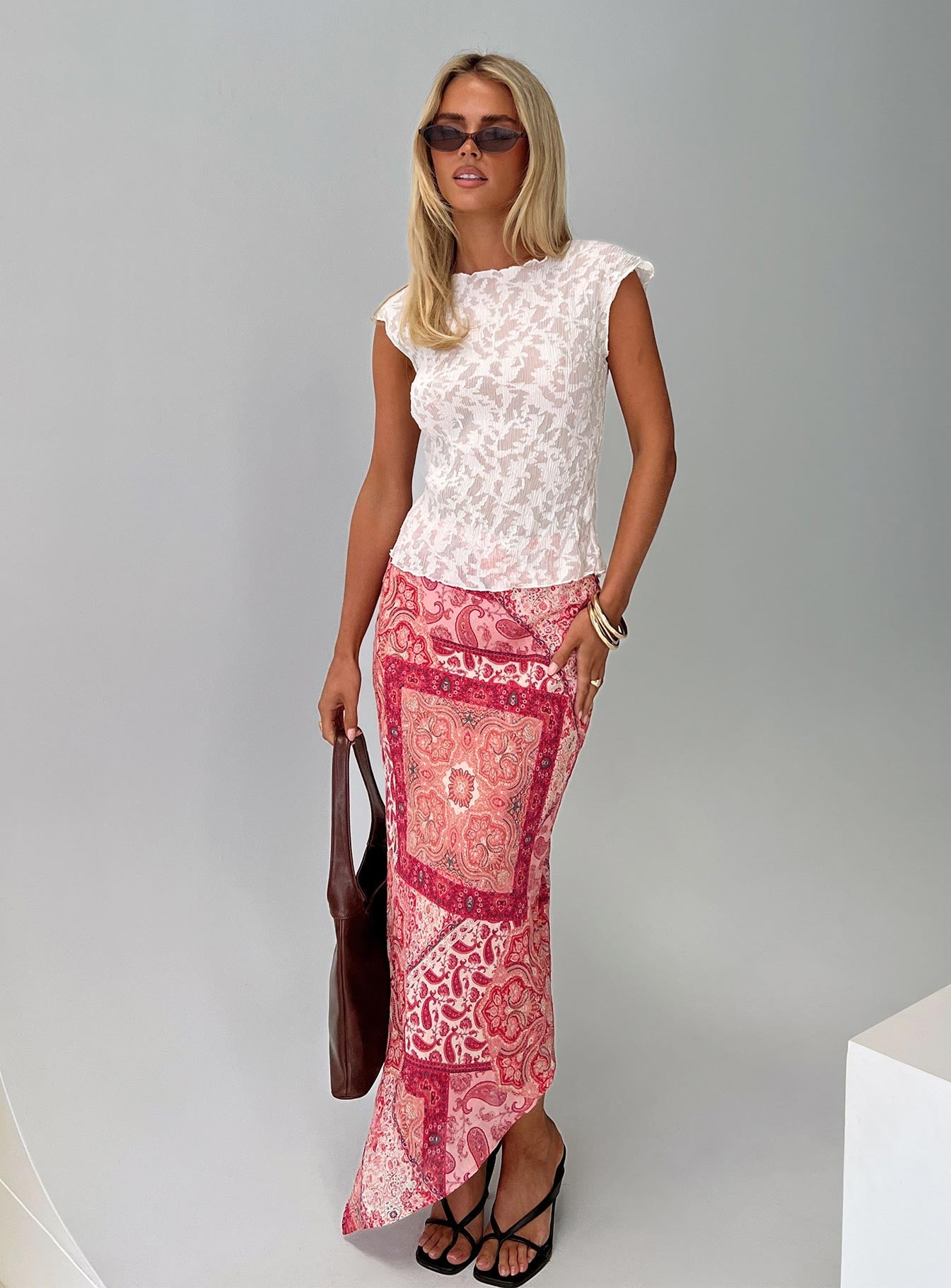 Cyriella Asymmetrical Midi Skirt Red