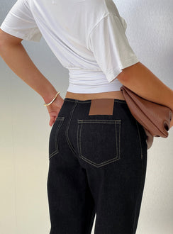 Designed with Buenos No Waist Low Rise Straight Leg Jeans Raw Denim Petite womens-jeans featuring belt and gold detailing product Princess Polly