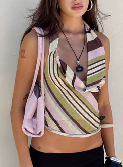 Karmina Cowl Neck Halter Top Stripe Multi