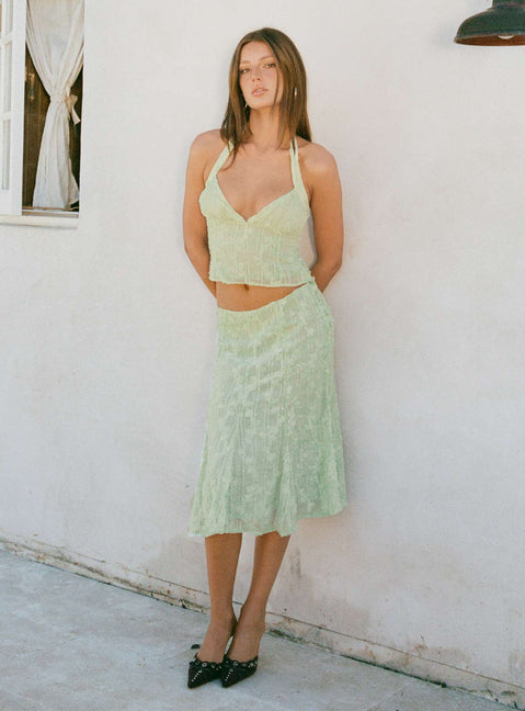 Aspyn Embroidered Midi Skirt Sage Green