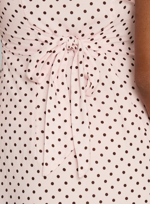 Cannelloni Mini Dress Pink / Brown Polka Dot
