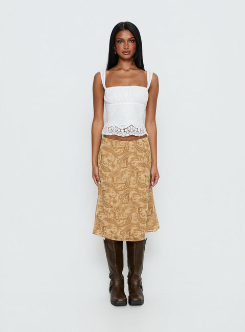   front view of model wearing Princess Polly Moses Midi Skirt Paisley Midi Skirts 