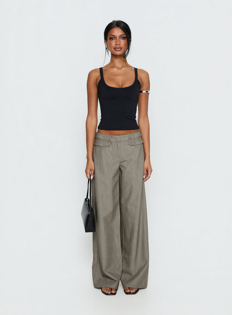 Jette Tailored Buckle Pant Taupe Pinstripe