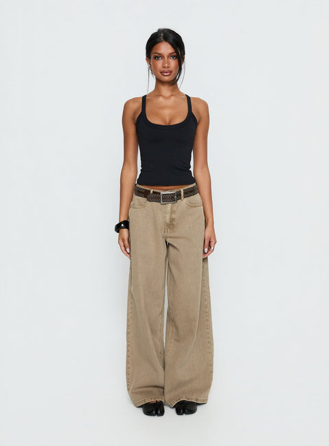 Naylor Mid Rise Wide Leg Jeans Light Brown Wash