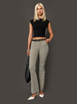 Mid rise pants Flared leg, belt looped waist, clasp and button fastening, twin hip pockets Non-stretch material, fully lined  