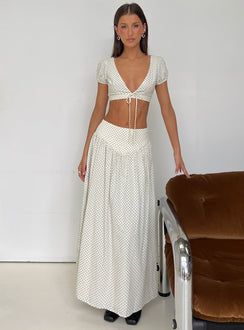 Alletta Drop Waist Maxi Skirt Cream Polka