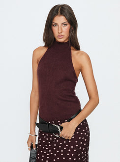 Zariela High Neck Sleeveless Top Burgundy