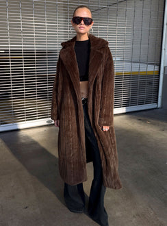 Moss Faux Fur Coat Chocolate