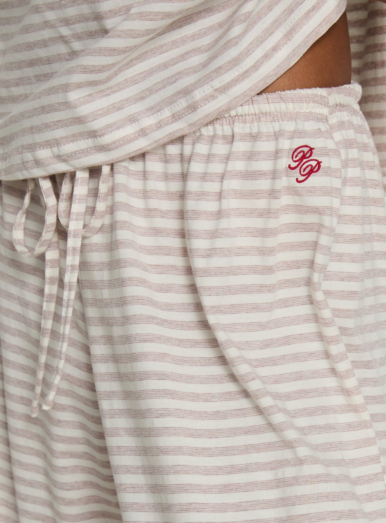 Tobie Off Shoulder Sleep Set Beige Stripe