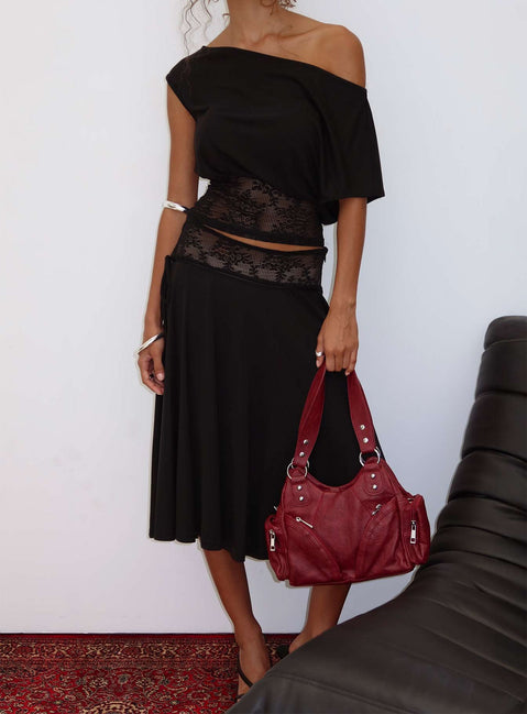 Marienna One Shoulder Lace Top Black