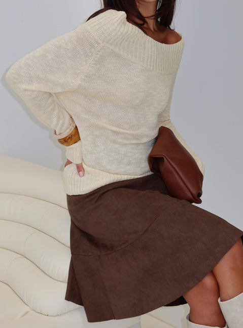 Grimaud Faux Suede Midi Skirt Brown