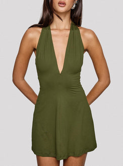 Hollywood Hills Plunge Neck Playsuit Olive
