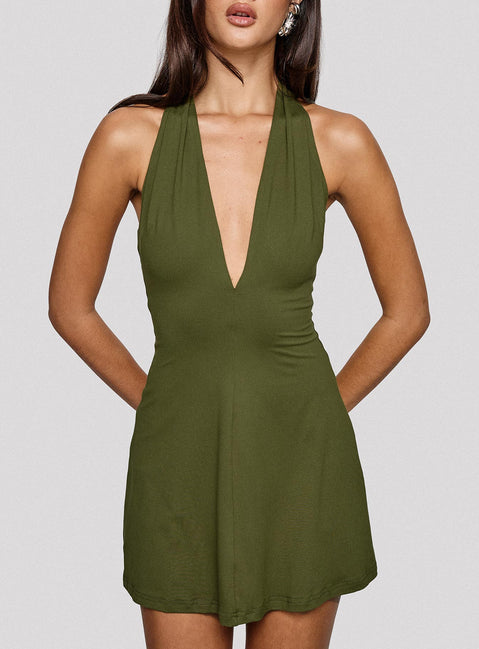 Hollywood Hills Plunge Neck Playsuit Olive