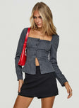 Long sleeve top Pinstripe print, square neckline, button fastening at front  Slight stretch, partially lined 