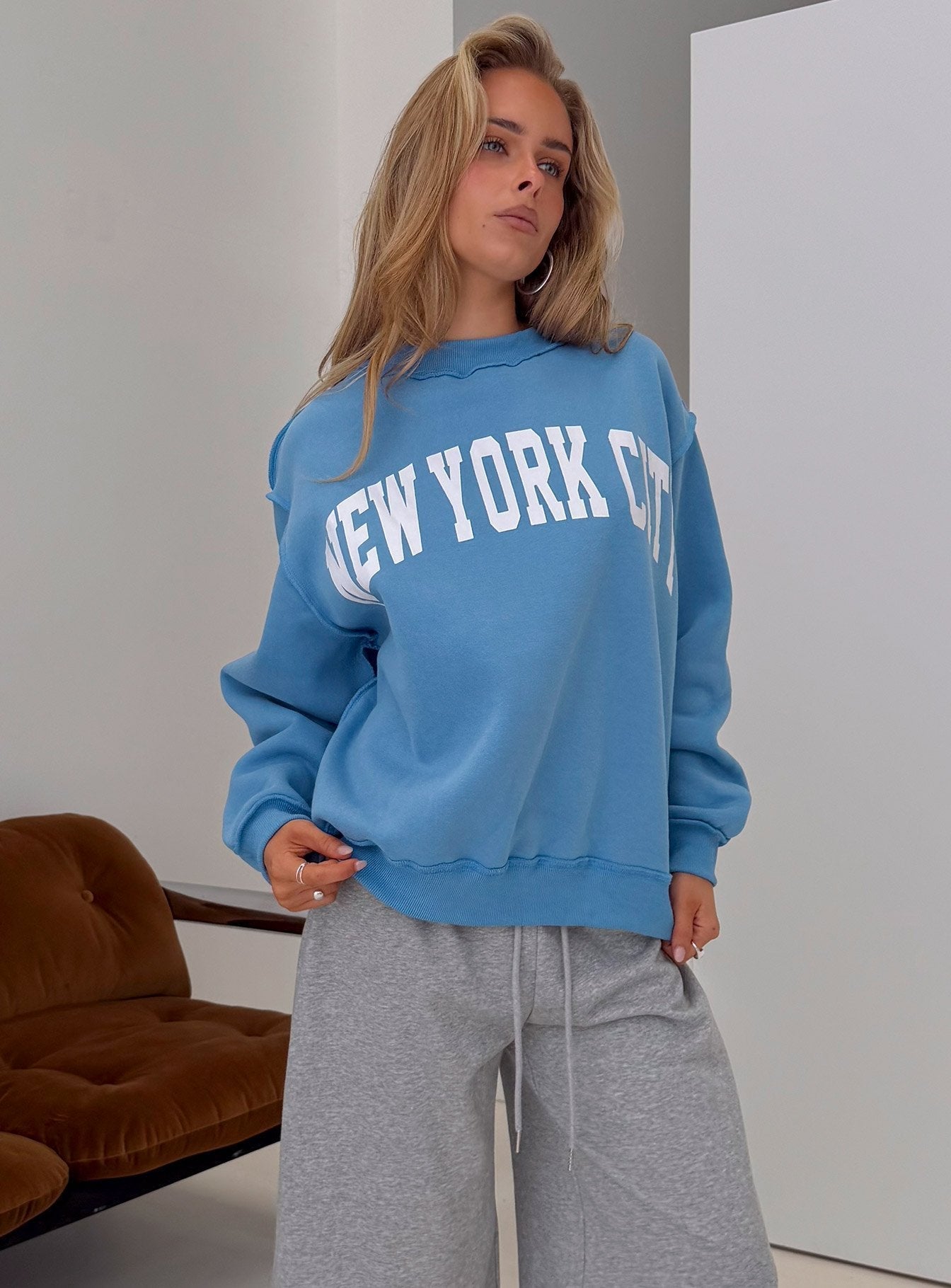When In New York City Oversized Jumper Blue