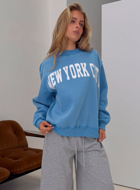 When In New York City Oversized Jumper Blue