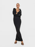 Long sleeve maxi dress Low neckline, cut out detail at bust Good stretch, fully lined Princess Polly Lower Impact