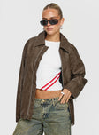 Faux leather jacket Oversized fit, classic collar, drop shoulder, zip fastening, twin hip pockets Good stretch, fully lined 