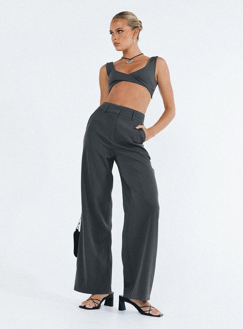 Two piece set Crop top Twist detail at bust Invisible zip fastening at side Pants Belt looped waist  Front button and zip fastening  Twin hip pockets
