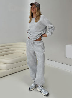 side view of model wearing Princess Polly Dream Fleece Ankle Cuff Sweatpants Grey Marle High Waisted Pants 