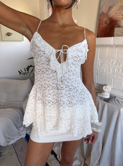 Medinilla Ruffle Tie Front Top White Lace