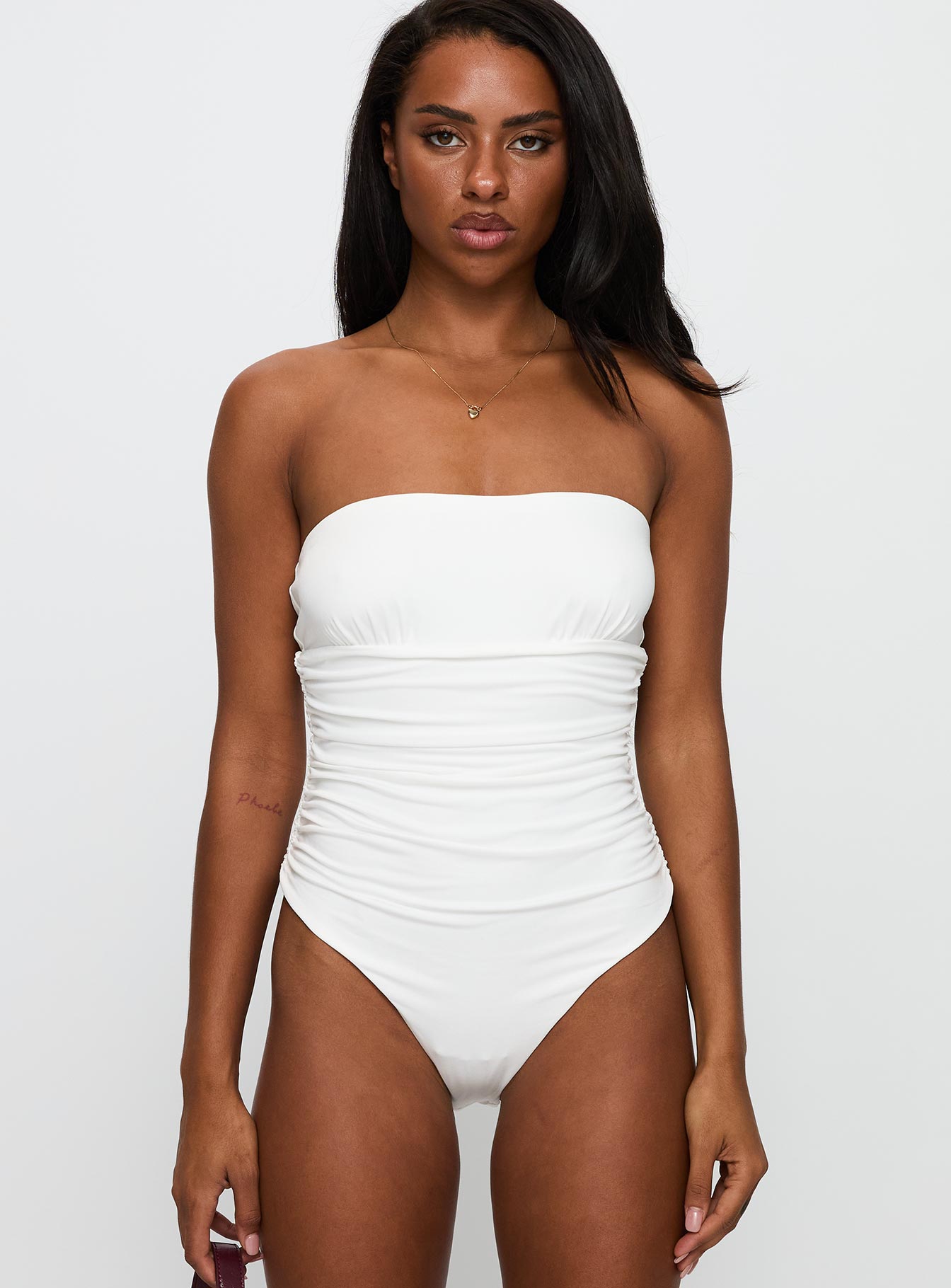 Coincidence Strapless Ruched Bodysuit White