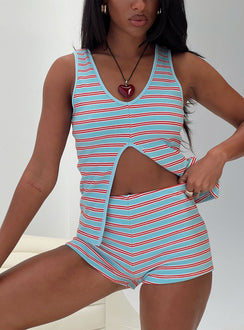 Berries Split Detail Top Blue / Red Stripe