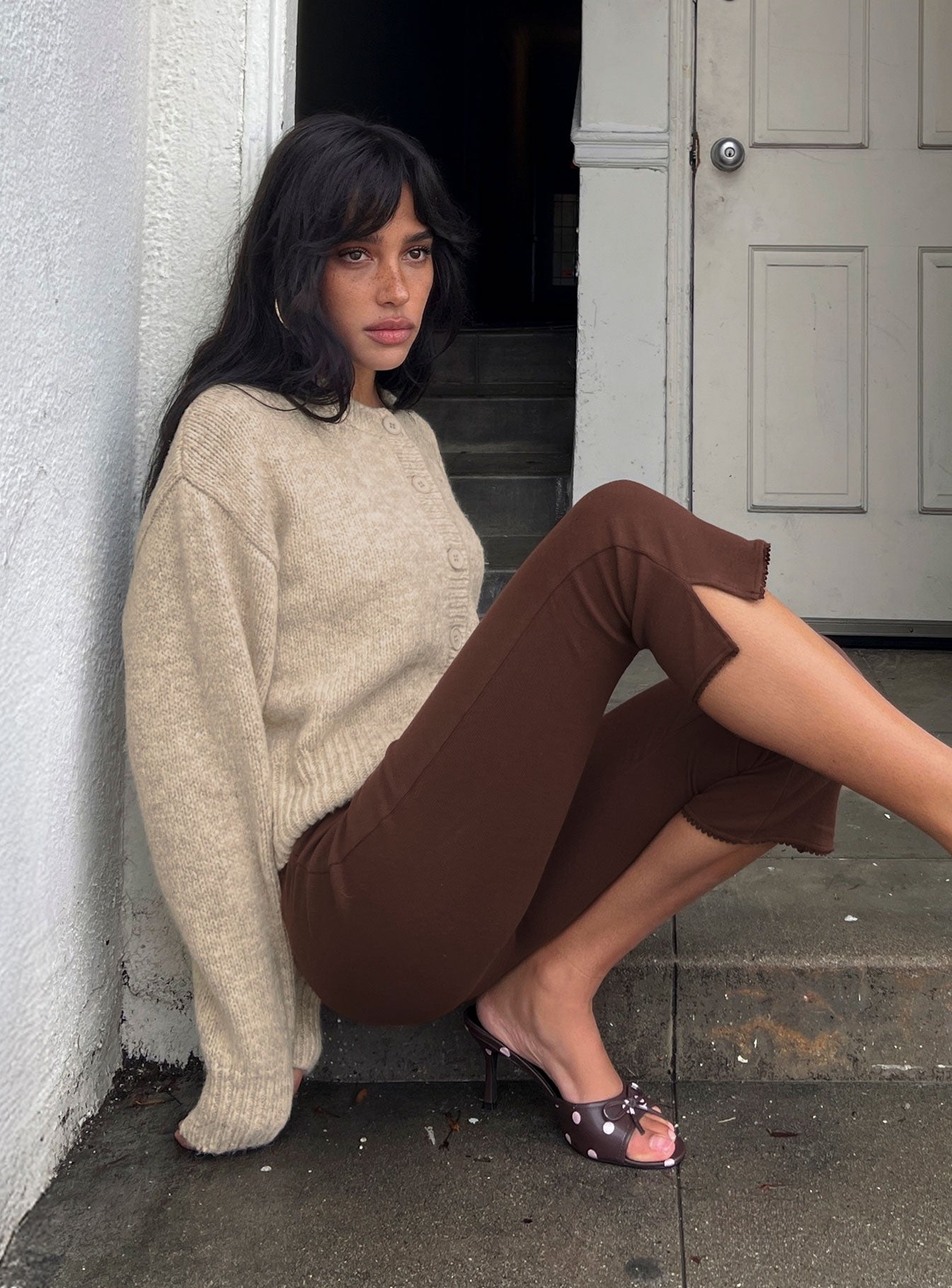 Trevonn Button Up Knit Cardigan Beige