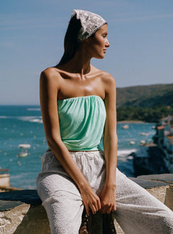 Taleisa Gathered Drape Strapless Top Aqua