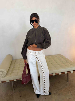 Showcasing the Penny Mid Rise Straight Leg Jeans White in womens-jeans with mid-rise front view of model wearing Princess Polly