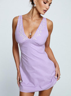 Florien Broderie Mini Dress Lilac / Lemon