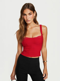 Tovelle Panelled Lace Neckline Corset Top Red