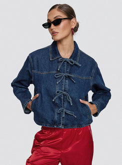 Good On You Bow Detail Jacket Blue Denim