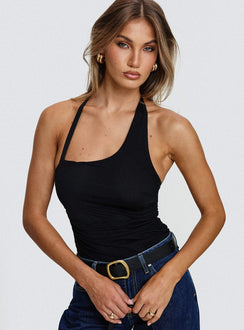 front view of model wearing Princess Polly Siennah Bodysuit Black Sleeveless Bodysuit 
