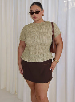 Romelle Shirred Top Green / Brown Plaid Curve